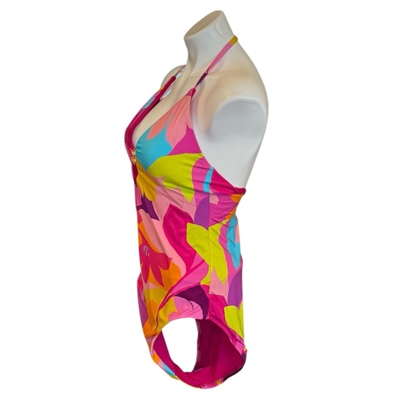 TRINA TURK Lilleth Halter Plunge Multicolor One Piece Swimsuit Size 12 NEW - Picture 4 of 9